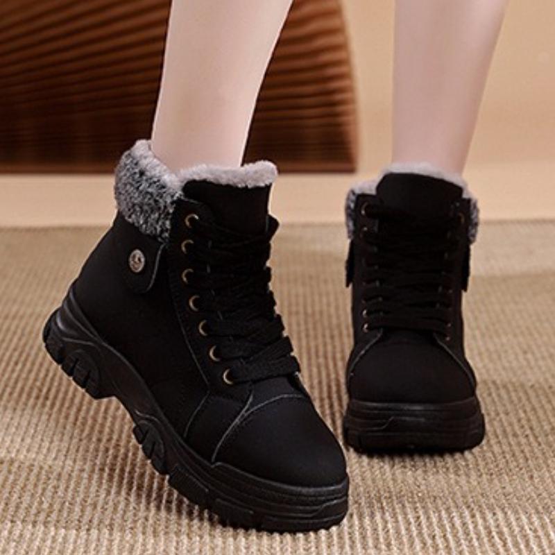 Keep Warm Women's Snow Boots Winter New Womens Shoes Plush High Top Cotton Shoes Lace Up Non Slip Boots for Women Wear Resistant