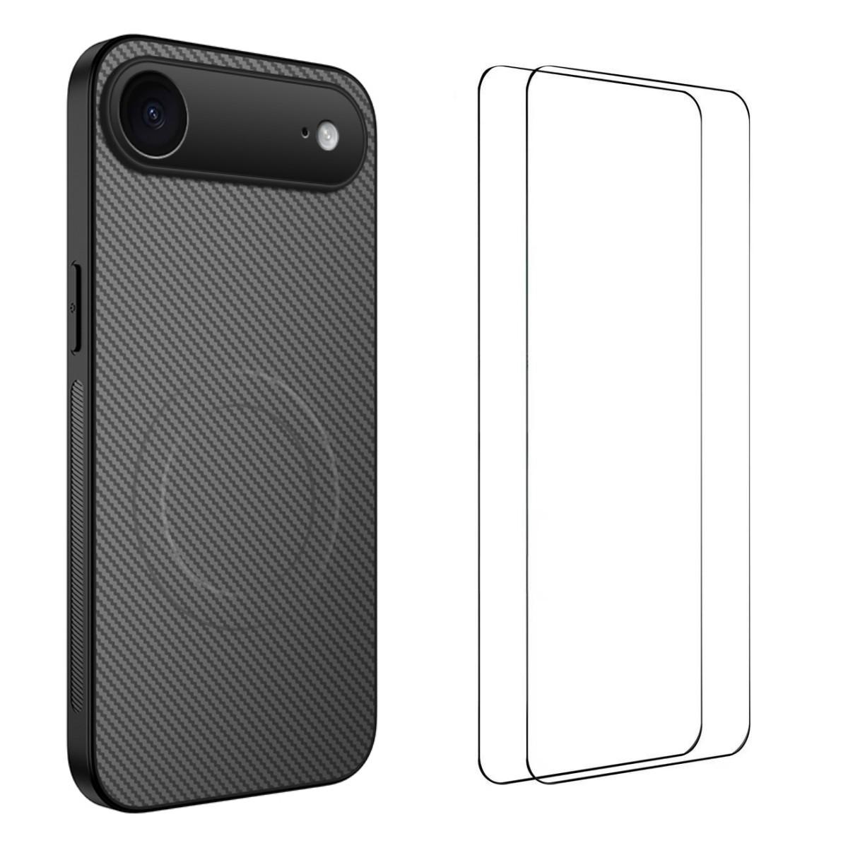 

For iPhone Air Magnetic Case WANLONFENG TQ1 Series Carbon Fiber Texture PC TPU Phone Cover with 2Pcs Screen Films