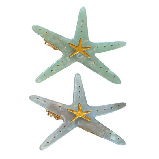 Girl Hairpin Dot Print Starfish Shape Hair Clip Anti-slip Teeth No Damage Hair Pin Summer Ocean Style Versatile Hair Accessory