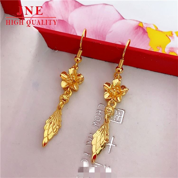European Plated 24K Gold Wedding Ornament Supply Fashion Long Korean Style Tassel Earrings Flower Leaf Shaped Earrings for Women