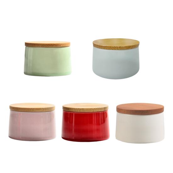 Ceramic Tea Canister with Bamboo Lid Airtight Tea Herb Storage Jar 20g Capacity Spice Box Case Organizer for Coffee Beans Cosmetics