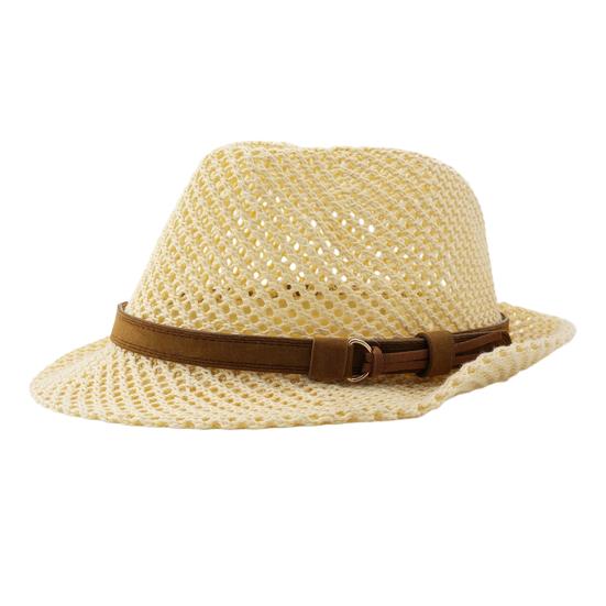 Summer Sun Protection Jazz Hat, Hand-Knitted Breathable Mesh Hat, Hand-made Hollow Braided Hat with Belt Decor