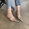 2025 Spring and Autumn New Fashion Minimalist Socialite Pointed Head Shallow Mouth Stiletto High Heels Women's Bag Head Empty Sandals