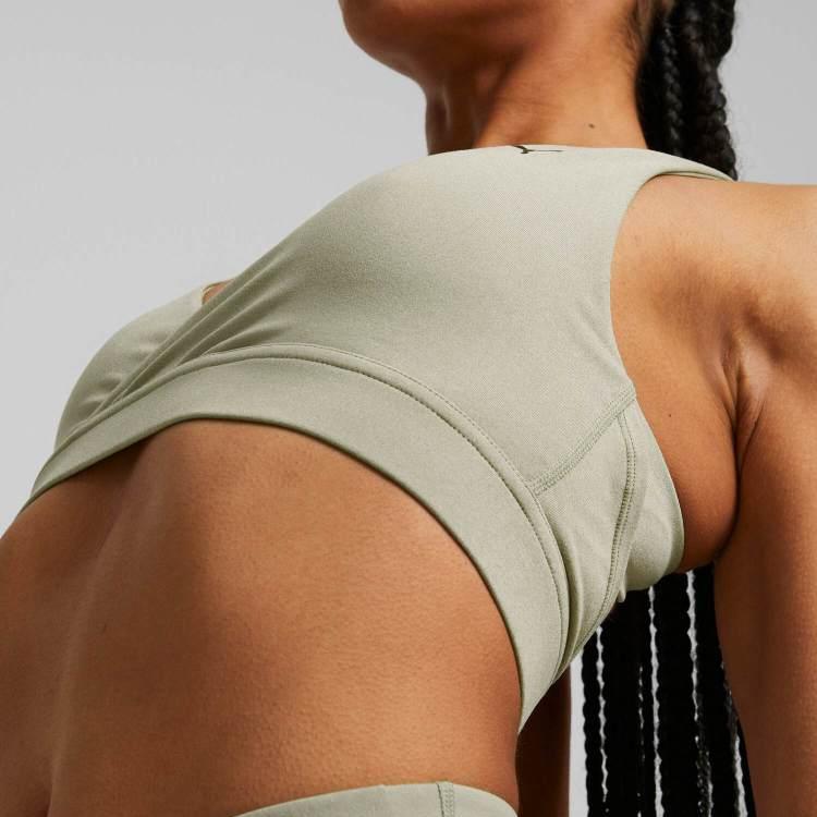 Puma Solid Color Deep V-Neck Cross Back Sports Bra Women Underwear Birch-Green Multicolor 523625-90