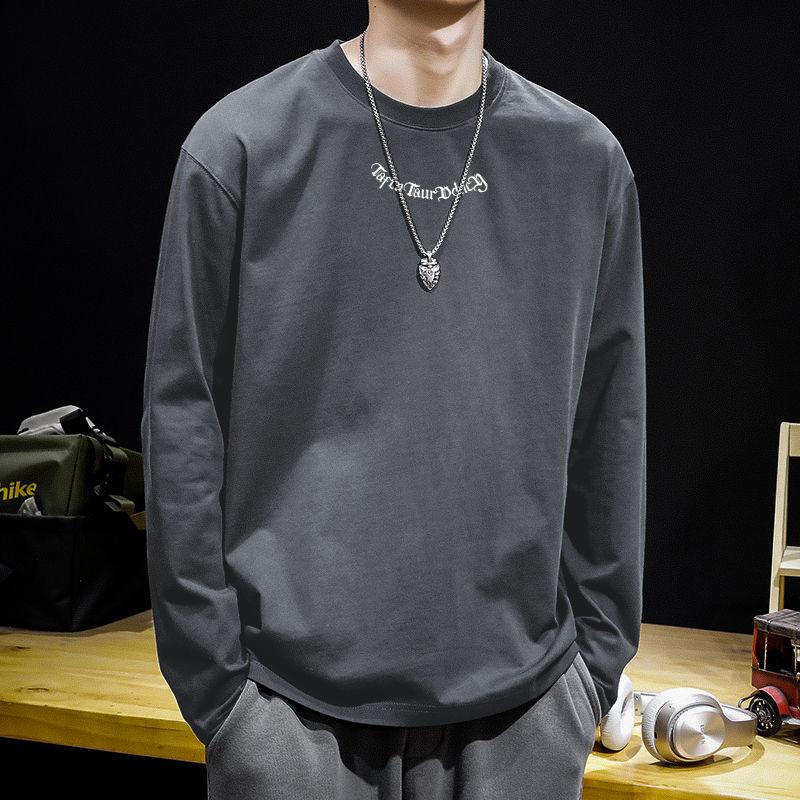 Men's Spring and Autumn New Splicing Pullovers O-Neck Letter Fashion Solid Color Loose Minimalist Casual Long Sleeve Tops