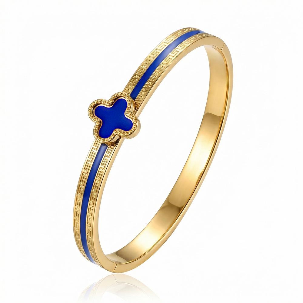 Γυναικείο Βραχιόλι Τιτανίου με Επιχρύσωση, Ανθεκτικό στο Χρώμα, Τετράφυλλο Τριφύλλι