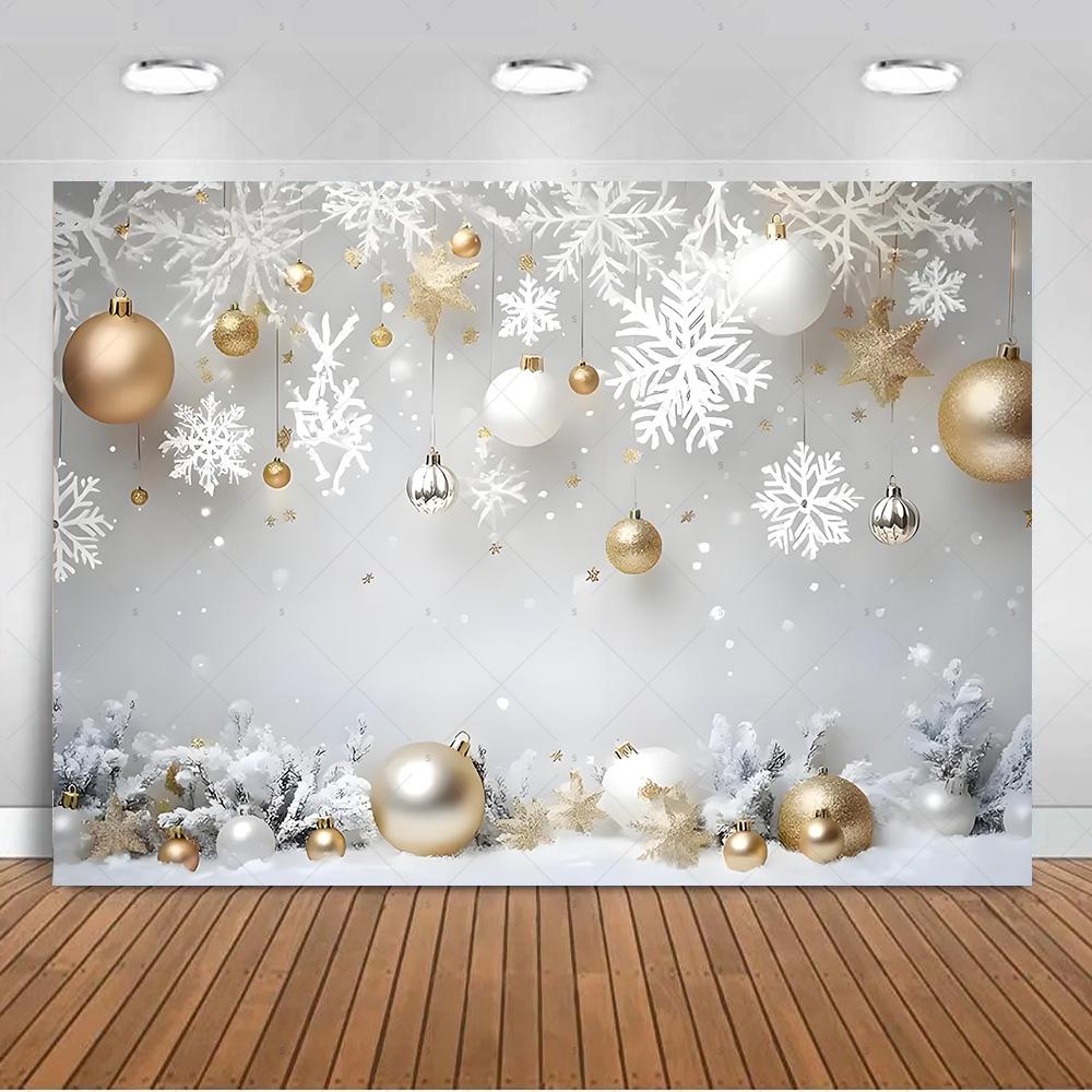 White Christmas Snow Scenery Background Xmas Tree Garland Gifts Photography Backdrop Family Xmas Party Decoration Photo Studio