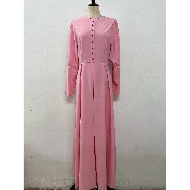 Middle Eastern Style Buttoned European and American Dress Slim Fit Large Hem Long Sleeve Decorative Button Retro Ethnic Style Gown Palace Style