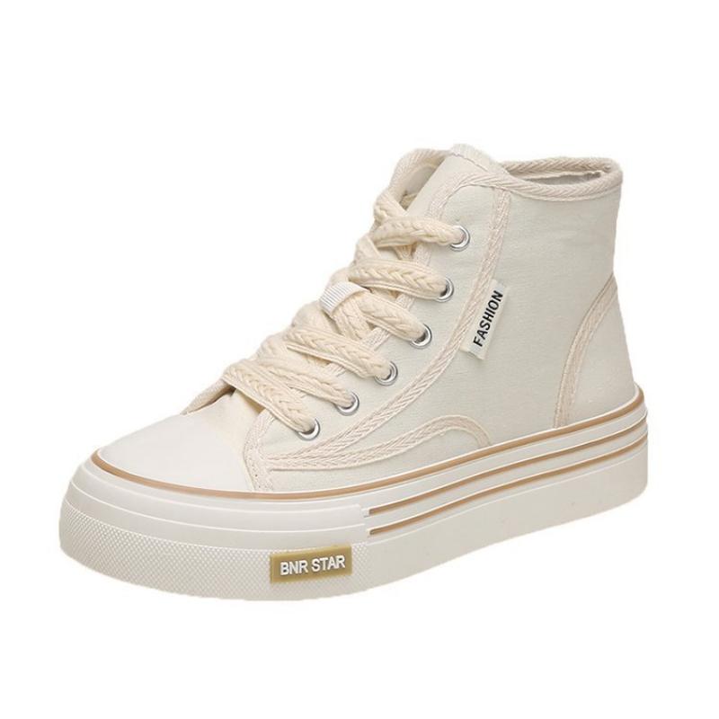 Spring, Summer, Autumn and Winter Women's Shoes Women's Sneakers Canvas Shoes Mid-cut Round Toe Lace-up Casual All-match Shoes