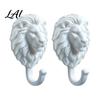 Drill Free Towel Hanger 2Pcs Lion-Head Wall Hooks 3D Printed Animal Shaped Hanger Self‑Adhesive Bathroom Accessories for Coat Key Hook,
