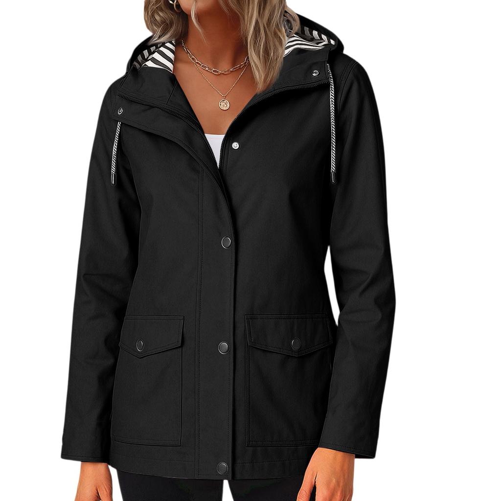 Women's Solid Color Waterproof And Sunscreen Outdoor Sportswear, Hooded Casual Jacket