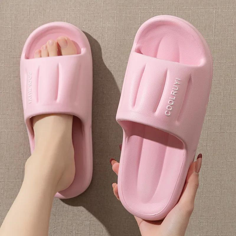 

Fashion Home Soft Sole Platform Slippers Women 2025 Summer Thick Bottom Cloud Slides Woman Indoor Non-Slip Bathroom Slippers Female 44-45 розовый