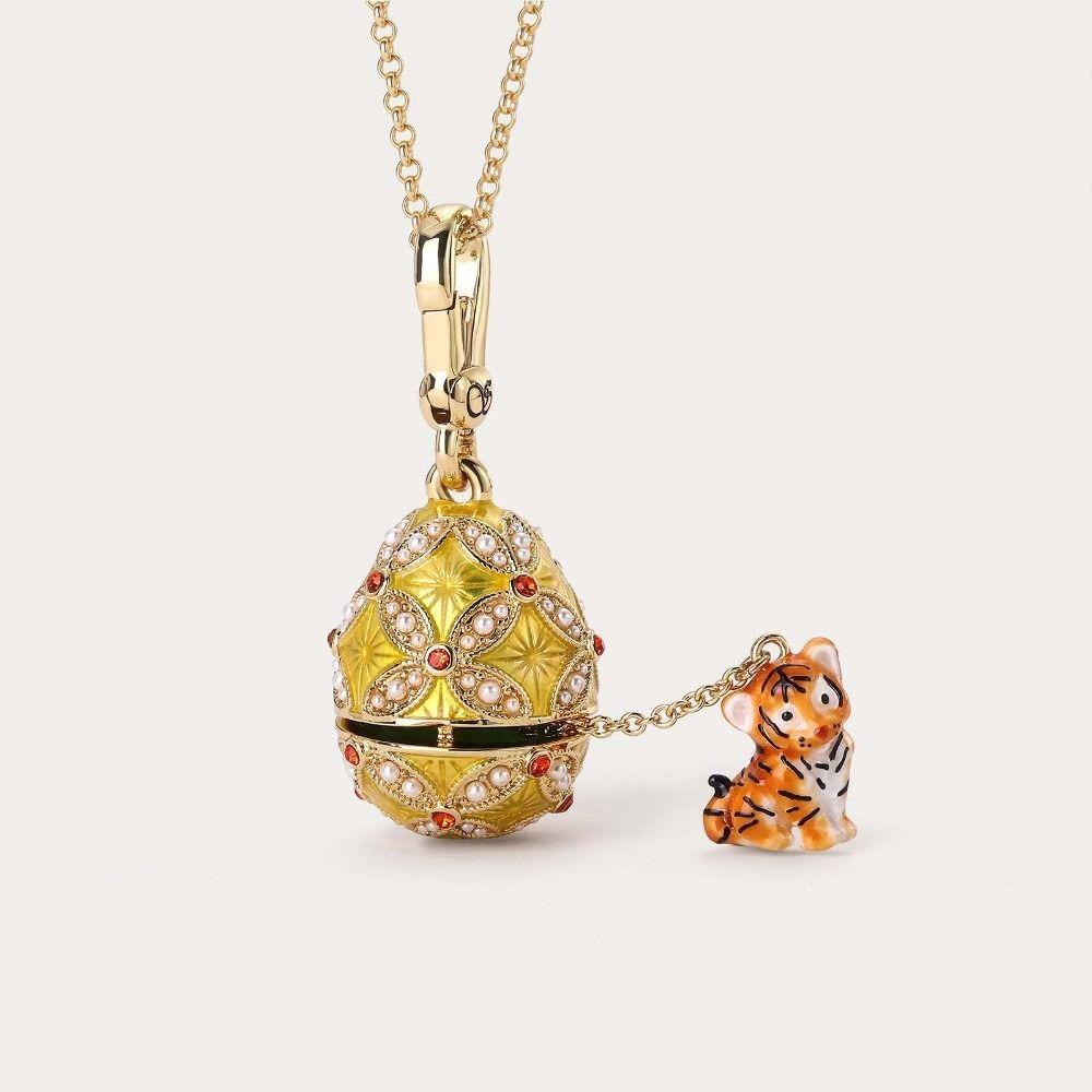 Opened Design Easter Egg Necklace Chinese Style Zodiac Pendant Necklace Jewelry Gift