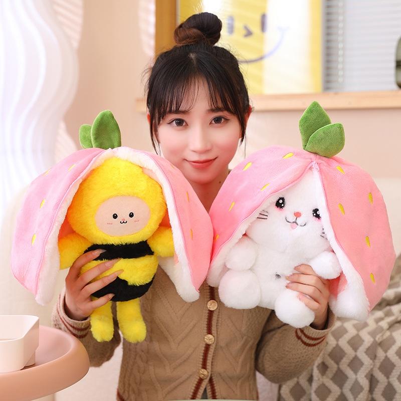 Strawberry Bee Rabbit Plush Toy Transformable Doll For Girls