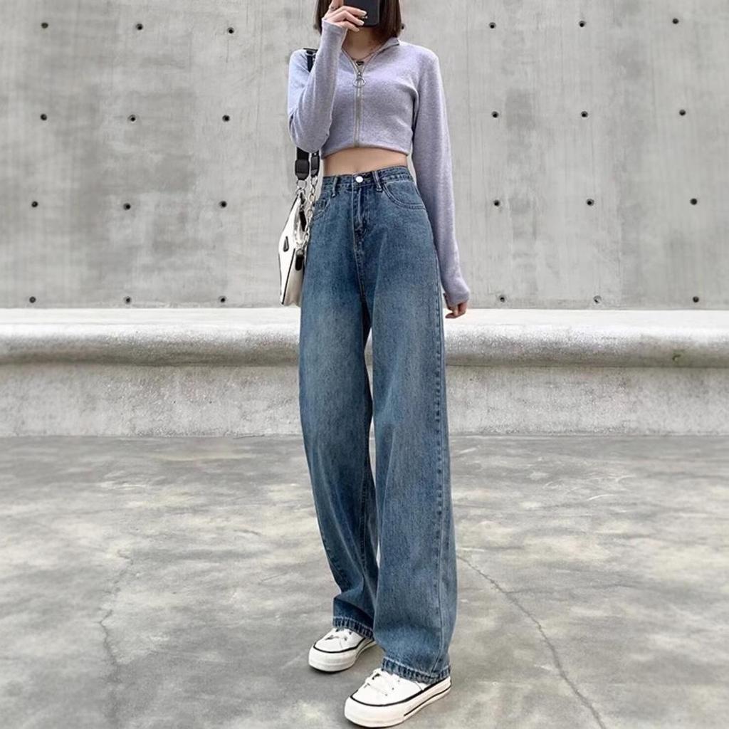 Women's Retro High-Waisted Wide-Leg Jeans - Plus Size, Loose-Fit, Floor-Length Drape, Spring/Autumn 2025 Collection