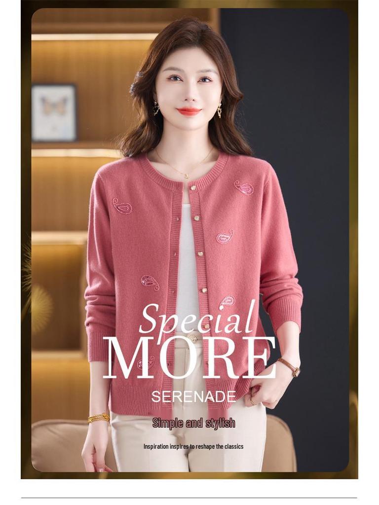 Damen 100% Woll-Cardigan-Mantel - Herbst/Winter 2025 Kollektion, Perfekt für Mittelalte & Ältere, Locker sitzender Pullover.