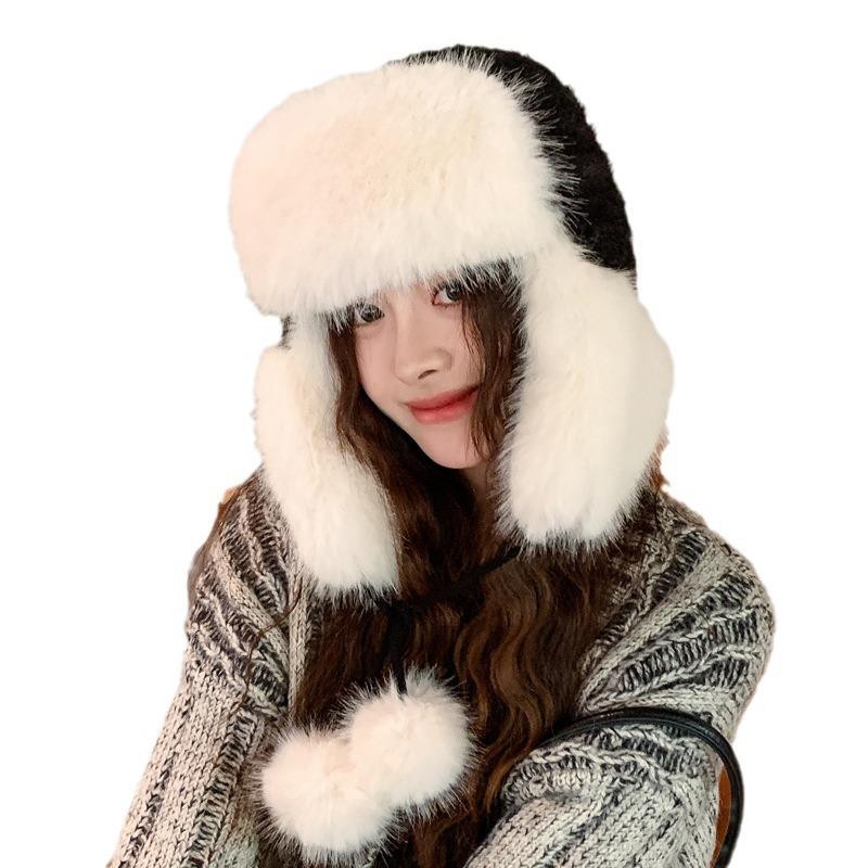 New Autumn and Winter Hat for Women Imitation Mink Plush Lei Feng Hat for Winter Face Protection and Riding Thickened Warm and Cold Hat