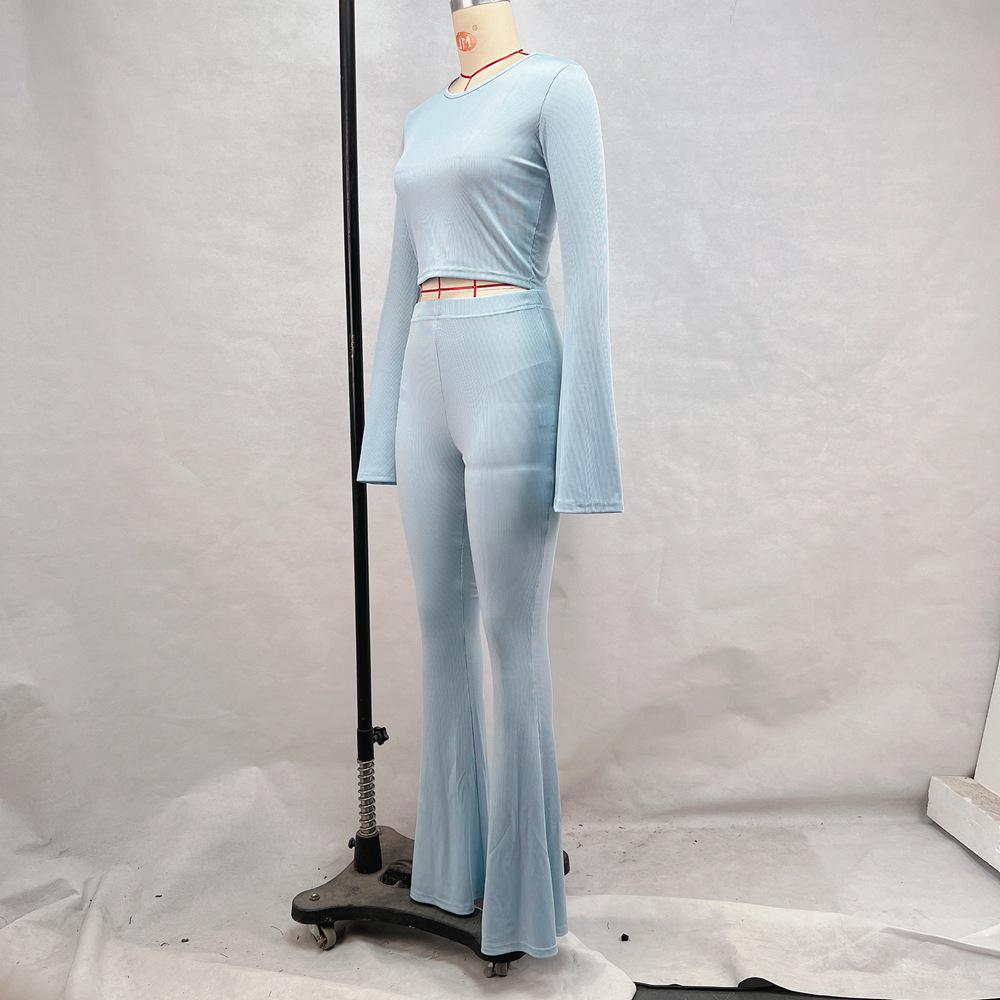 2024 European & American Slim-Fit Sports Set: High-Waisted Flared Pants & Long-Sleeve Top for Women