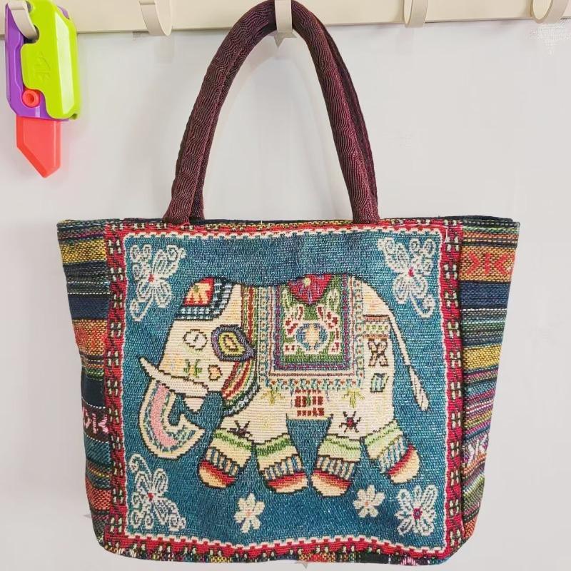 Canvas bag, women's large-capacity double-sided embroidered animal handbag, mommy bag, go shopping, handbag