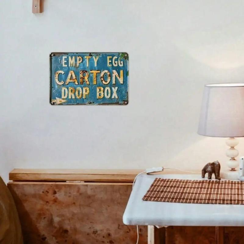 Vintage Egg Carton Metal Sign Wall Decor Farmhouse Kitchen Rustic Art