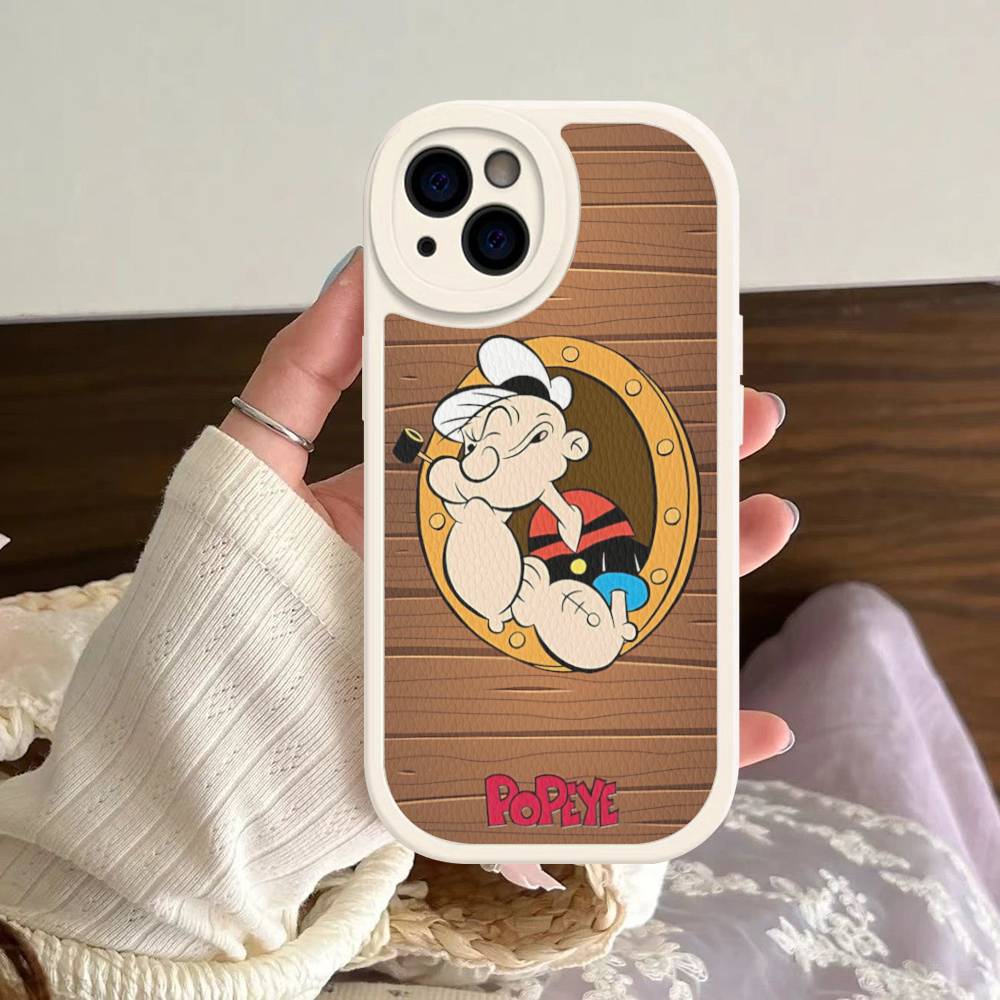 Cartoon Animation P-PopeyeS Retro Phone Case For IPhone 16 15 14 11 12 13 Pro Max Plus Back Leather Shell