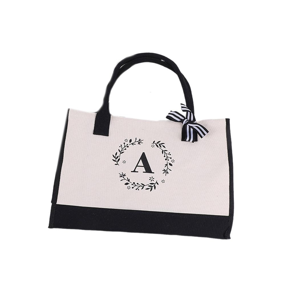 Initial Canvas Handbag Shopper Bag Shopping Bag Versatile Foldable Shoulder Bag for Girl Women Fashion Trendy Bag