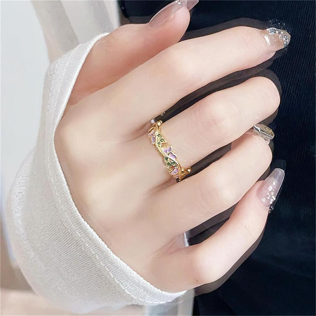 Gold Medieval Enamel Dripping Open Ring Flower Retro Ethnic Color National Style Personalized Luxury Ring