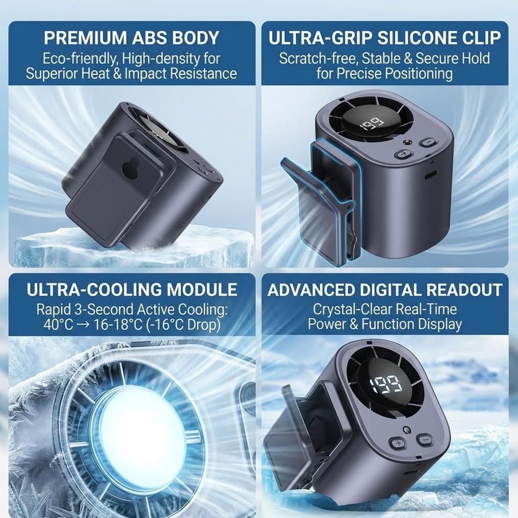 Clip On Car Fan Low Noise Cooling Fan With LED Display Portable Mini Clip Fan for Camping Fishing Travel Outdoor Use