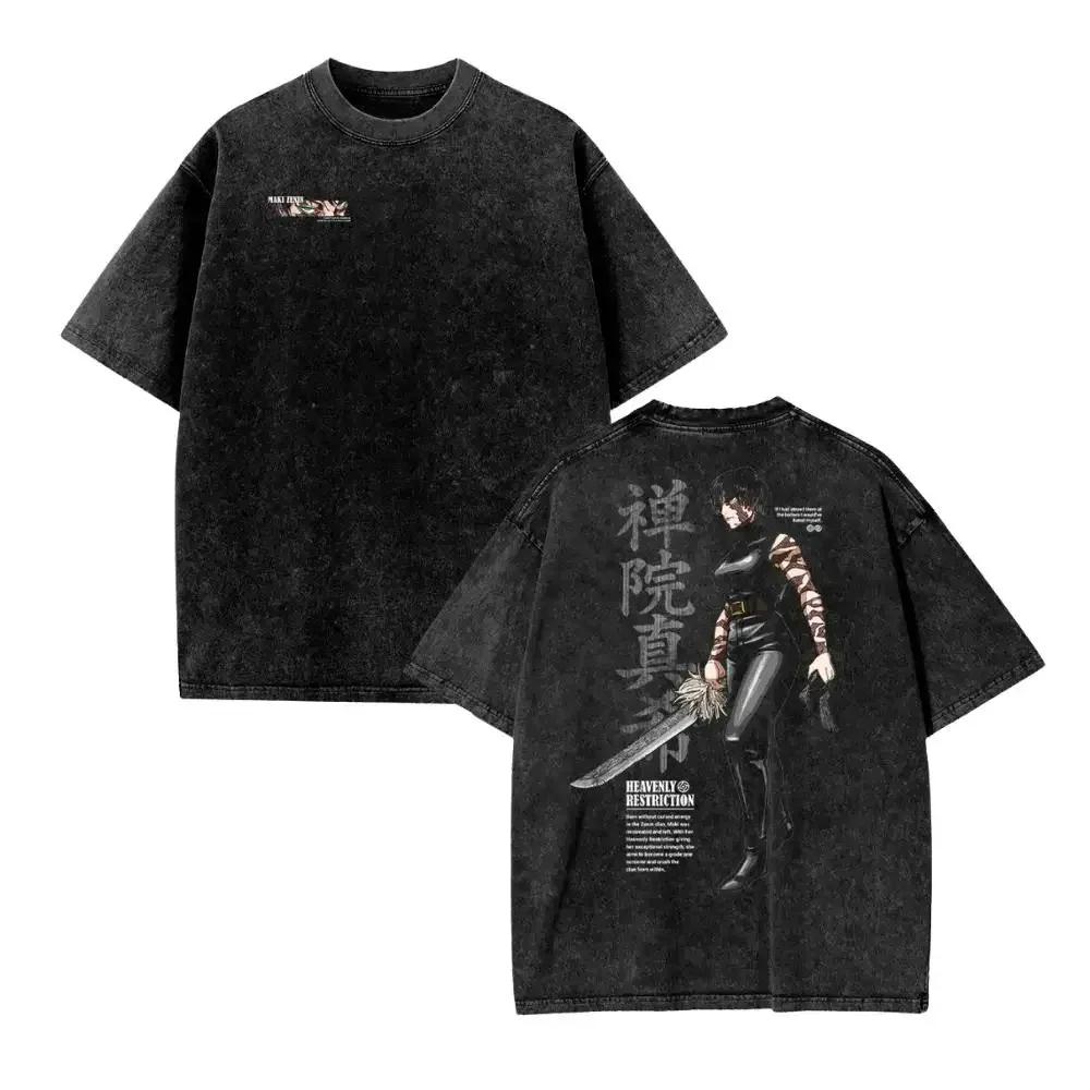 New Jujutsu Kaisen Zenin Maki Anime Tshirt Gothic Y2k Vintage Washed T-shirt Men's Unisex Clothing Cotton Tees Tops 2026 New Summer