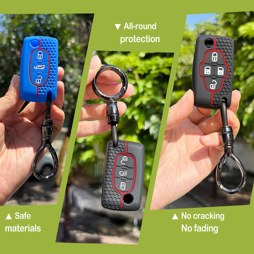 Schlüsselanhänger-Schutzhülle für Citroen C4, C3 III, C3 Aircross, C4 Cactus-Schlüsselkappen und Peugeot 206, 207, 307, 308, 407 (3/4-Tasten-Schlüsseletui).