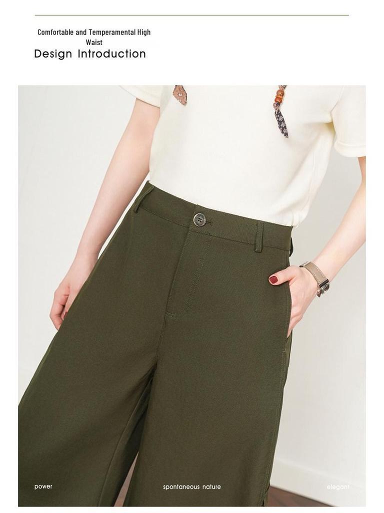 Women's Khaki High-Waist Loose Wide-Leg Banana Pants - Spring/Autumn 2026 Plus Size Casual