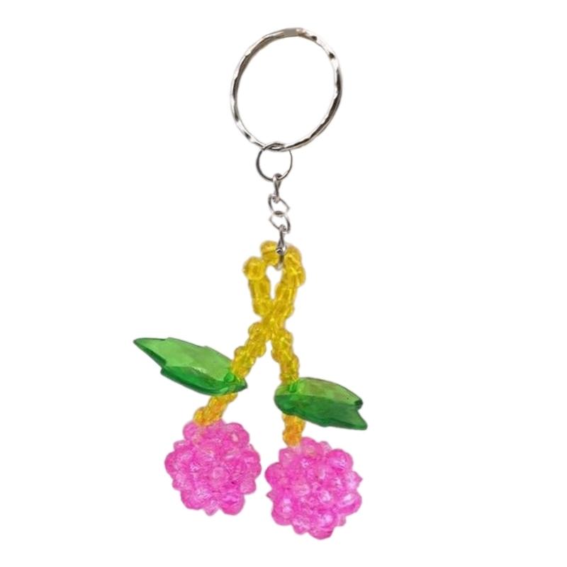 Colorful Phone Lanyard Beaded Wrist Strap Cherry Phone Charm DIY Handmade Keychain Imitation Crystal Jewelry Accessory