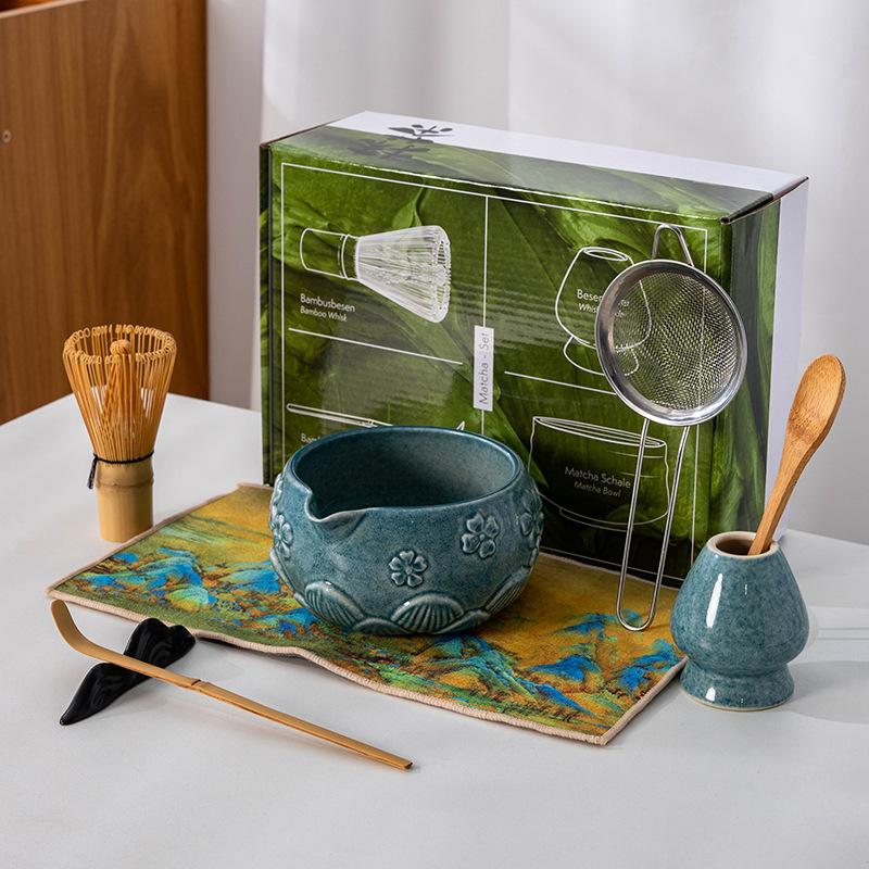 4-8pcs Cherry Blossom gradient pink Matcha Bowl with Matcha Whisk Set Japanese Tea Set Includes Matcha Bowl with Spout