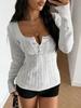 European & American Trendy Cable Knit Sweater, Slimming U-neck Button-up Pullover with Long Sleeves for Autumn.