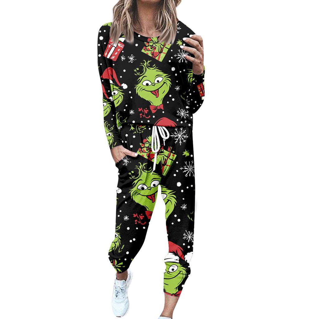 Sets für Damen, 2-teilig, Rundhalsausschnitt, Langarmshirts, Kordelzug, Jogginghose, Taschen-Sets