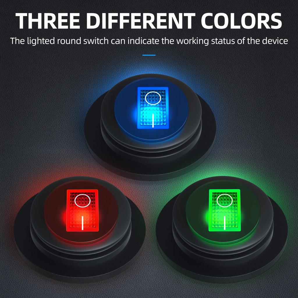 1PC Round Rocker Switch 12V 20A Waterproof Marine Round Toggle Switch LED Lighted ON Off Switch Heavy Duty with Shell Car Boat