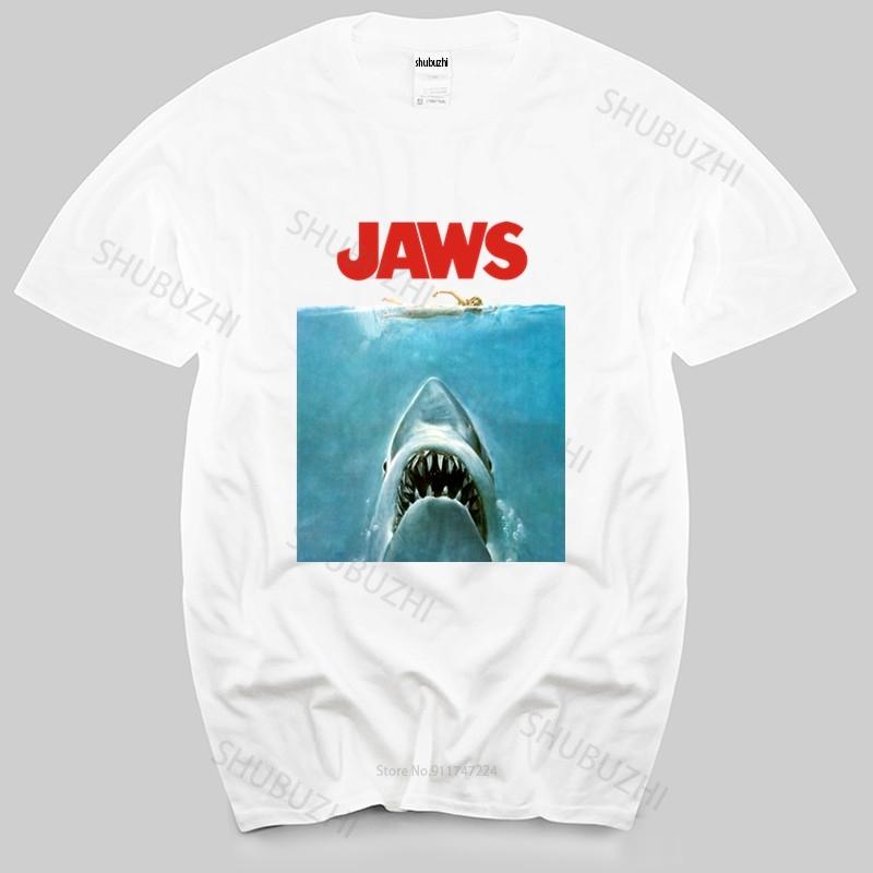 Summer Tshirt Men Brand Teeshirt Jaws Movie Vintage Poster Licensed Adult T Shirt New Cotton Man T Shirt Drop Shipping