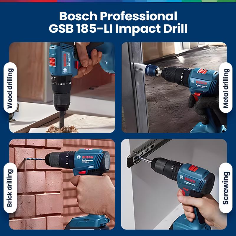 Bosch GSB 185 LI Electric Drill 18V professional lithium-ion impact drill can warn of low battery and tool malfunctions