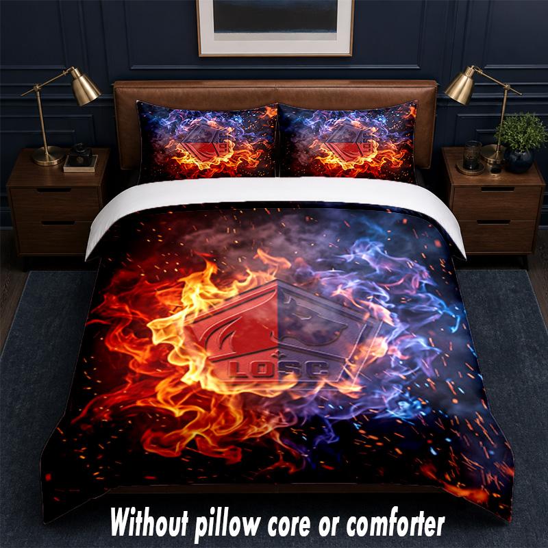 LOSC Lille FC Design Bed Bedding Set 1 Duvet Cover + 2 Pillowcases Soft Breathable Household Bed Linens