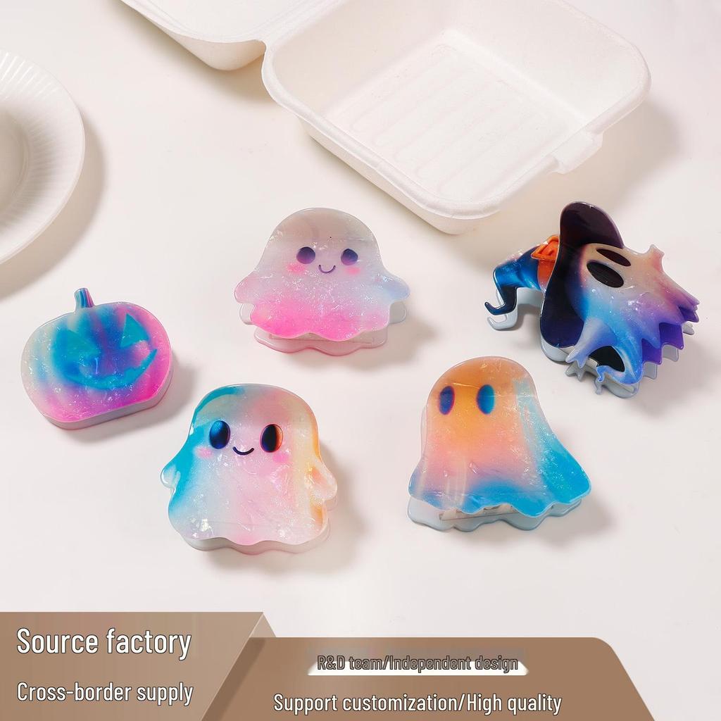 Dreamy Gradient Halloween Ghost Pumpkin Hair Clip - Cute & Soft Women's Claw Accessory