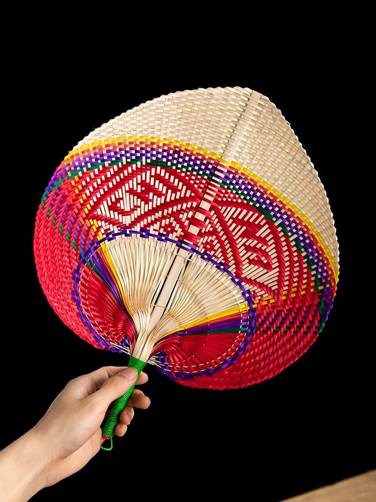 Handmade Bamboo Fan Color Fan Summer Durable Woven Old-Fashioned Large Fan Banana Chinese Ancient Style Portable Cattail Fan