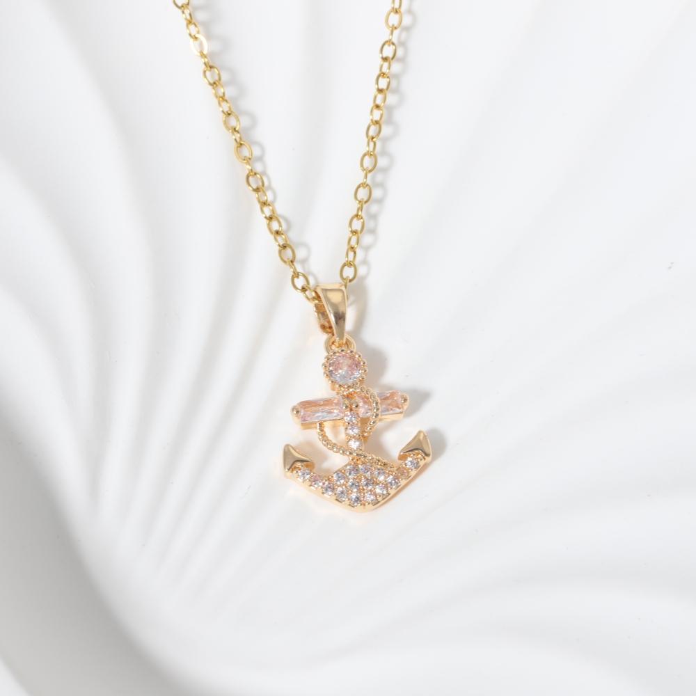 Fashion Anchor Zirconia Pendant Necklaces for Women Stainless Steel Jewelry