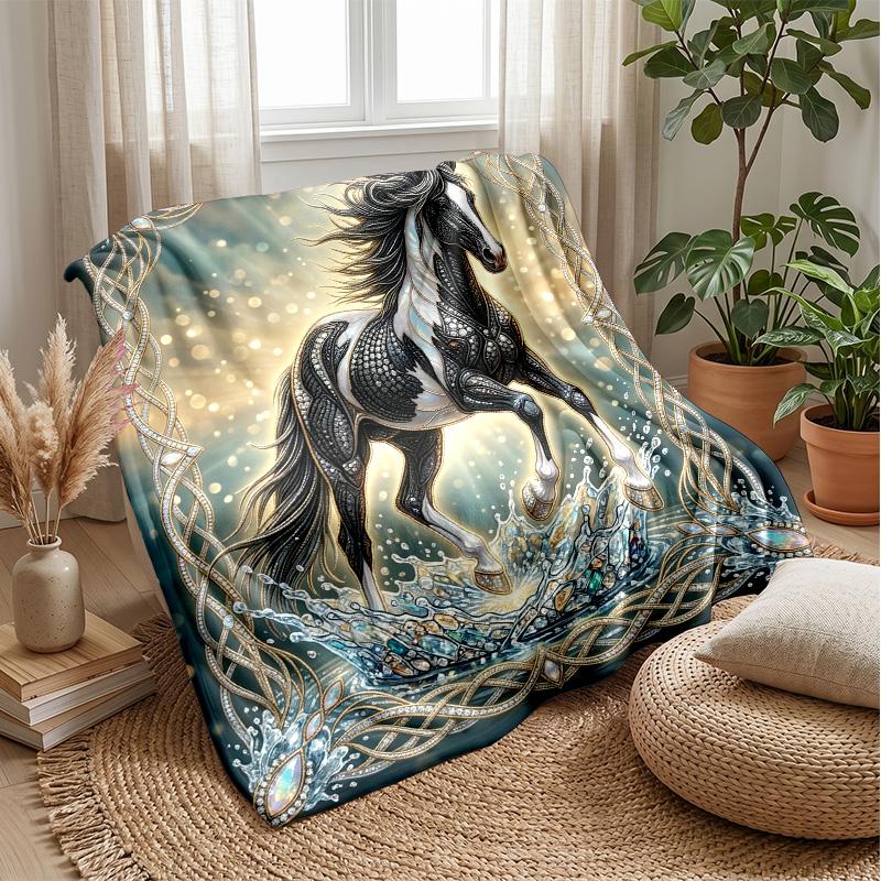 Ethereal Horse Symphony Theme Blanket Lightweight Warm Flannel Blanket Decorative Throw Blanket for Home Decoration