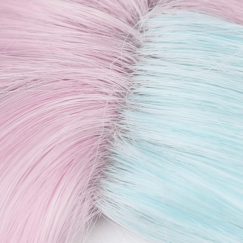 Cosplay wig with net, long, green and pink, heat-resistant wig