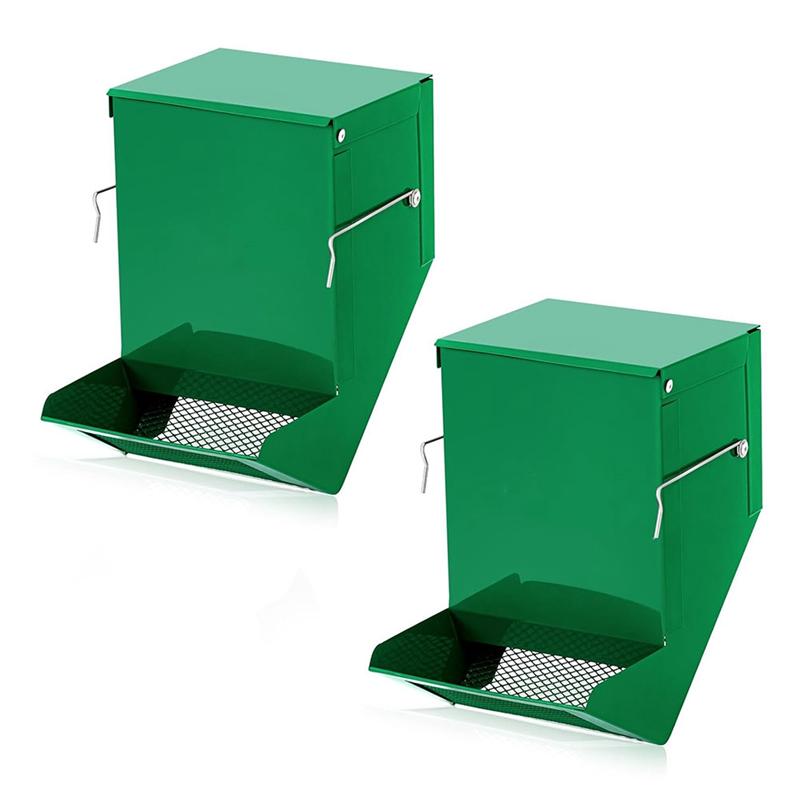 

HHO-Metal Feeder 2 Pieces For Cages Small Animal Food Dispenser With Lid Chicken Grit Oyster Shell Feeders Outside зелений