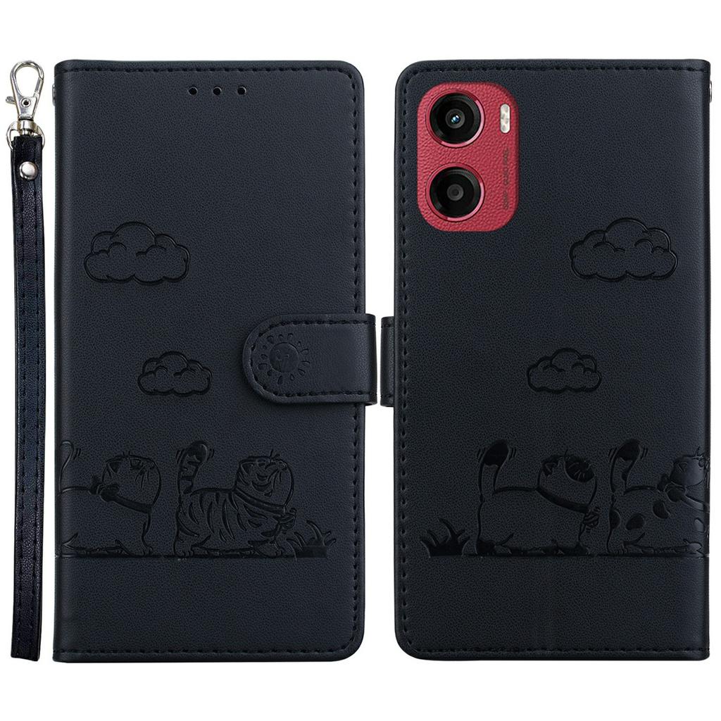 Etui dla Motorola Moto G05 4G/E15 4G z blokadą RFID, wzór kotka, TPU+skóra PU, pokrowiec na telefon