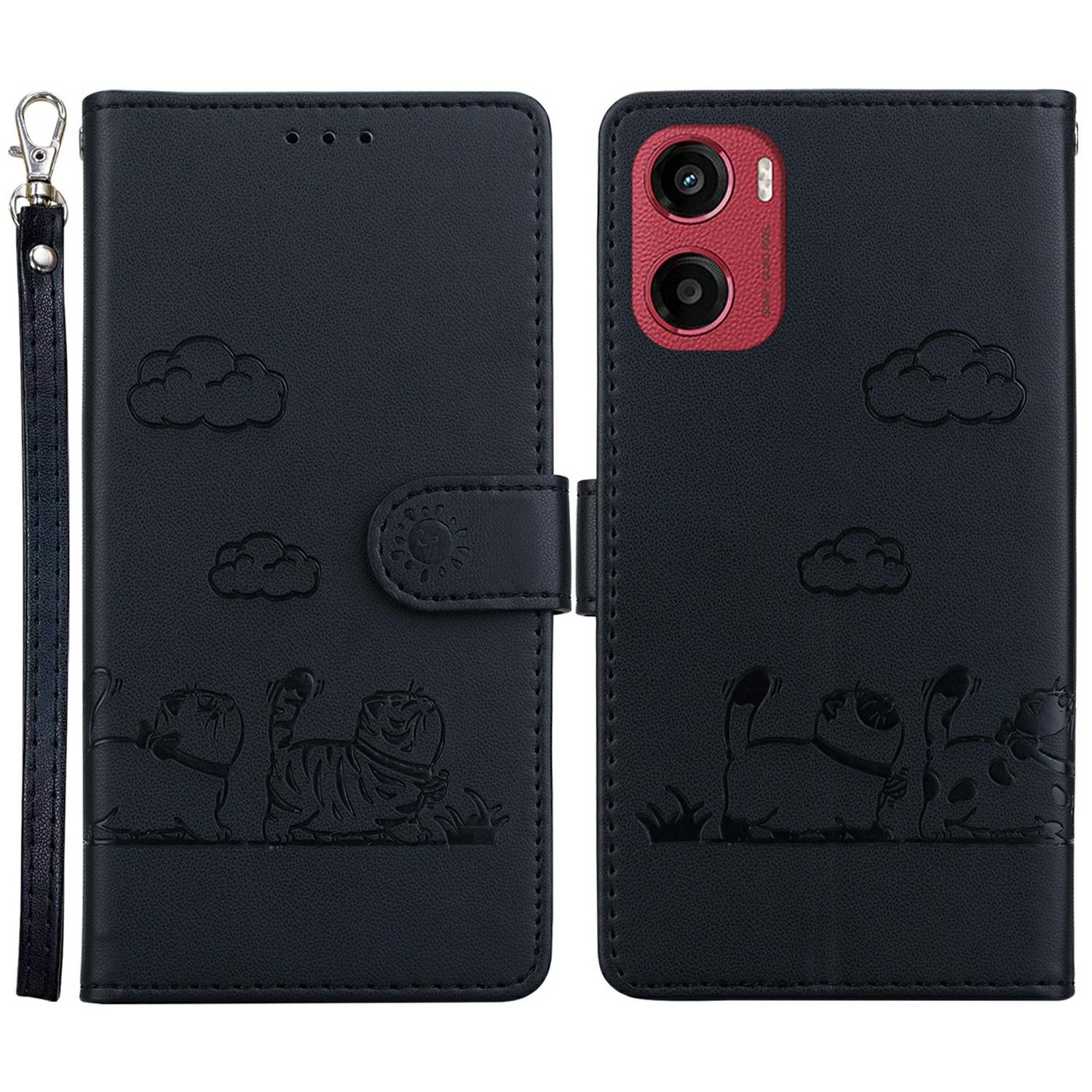 

For Motorola Moto G05 4G/E15 4G Case RFID Blocking Kitten Pattern TPU+PU Leather Phone Cover Black
