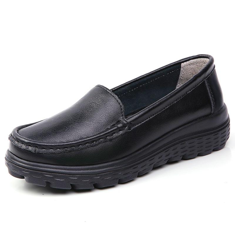 Genuine Leather Women Nurse White Shoes Comfort Women Walking Shoe Breathable Female Flats Footwear Platform Lightweight Slip-On