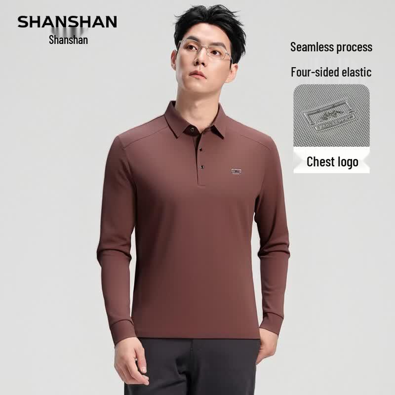 SHANSHAN Men s Anti-Wrinkle Long Sleeve Polo Shirt 2XL