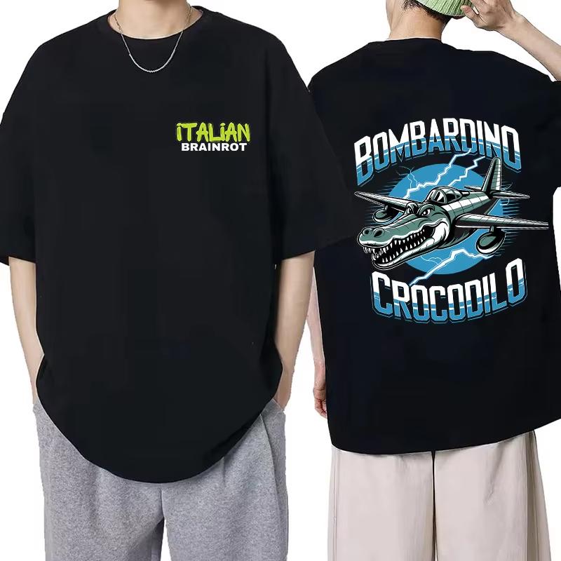 Italian Brainrot FunnyTralalero Tralala Tung Tung Sahur Bombardiro Printed Cotton T-shirt Summer Men's Loose Comfortable Top